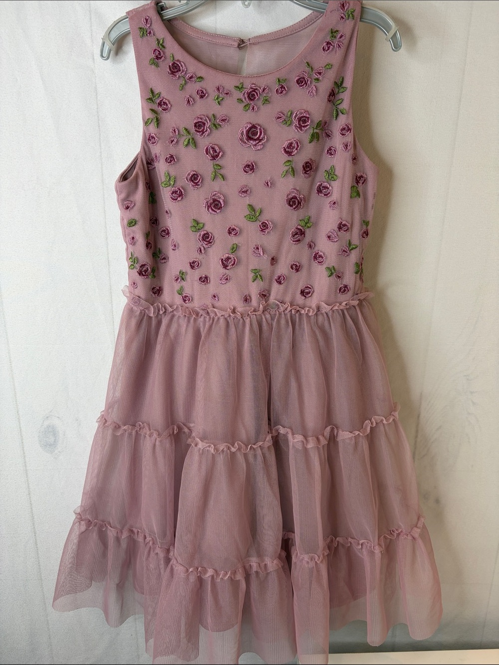 Cat & Jack Girls Mauve Embroidered Floral Tulle Flower Girl Party Dress Size 8 - Picture 3 of 12